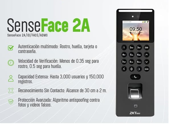 Lector de reconocimiento facial ZKTeco Senseface 2A